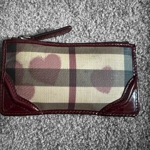 Authentic Burberry Heart-Print Zip Card Wallet in Burgundy